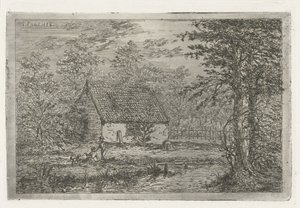 Ehepaar mit Hund bei einer Scheune von Gerardus Emaus de Micault