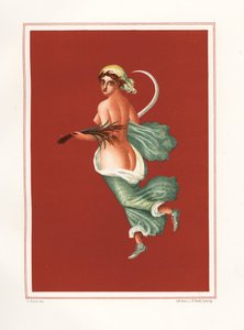 Allegorisches Wandgemälde des Sommers aus dem Osten des Atriums von Regio IX.V.11. Sie trägt eine Sichel und Weizen. Chromolithographie von Victor Steeger nach einer Illustration von Geremia Discanno aus Emile Presuhn (1844-1878) Die schönsten Gemälde von 