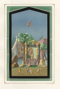 Landschaftsgemälde aus der Exedra im Haus des Vesonius Primus, ein Fuller. Chromolithographie von Victor Steeger nach einer Illustration von Geremia Discanno aus Emile Presuhn (1844-1878) Die schönsten Gemälde von Pompeji, Leipzig von Geremia Discanno