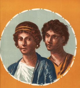 Porträt eines Mannes und einer Frau aus einem nicht identifizierten Haus in Pompeji. Chromolithographie von Victor Steeger nach einer Illustration von Geremia Discanno aus Emile Presuhn (1844-1878) Die schönsten Gemälde von Pompeji, Leipzig
