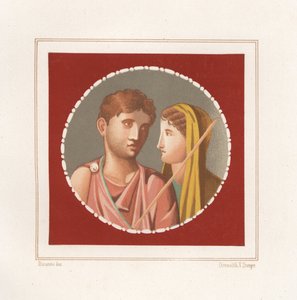 Porträt eines Mannes und einer Frau aus einem nicht identifizierten Haus in Pompeji, Chromolithographie von Victor Steeger nach einer Illustration von Geremia Discanno aus Emile Presuhn 