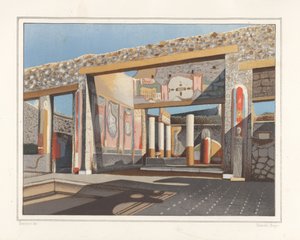 Ansicht des Tablinums, ein Raum neben dem Atrium, im Haus des Bankiers Lucius Caecilis Iucundus, Reg V, Ins 1, 26. Chromolithographie von Victor Steeger nach einer Illustration von Geremia Discanno aus Emile Presuhn