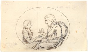 Erbprinz Frederik mit dem Erbprinzen (Chr. VIII) zeigt ein Porträt der verstorbenen Erbprinzessin Sofie Frederikke