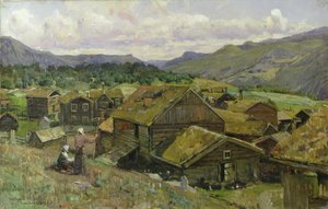 Ein norwegisches Dorf mit zwei Frauen von Gerhard Peter Frantz Vilhelm Munthe
