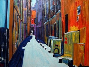Reisender in Gasse, 2020