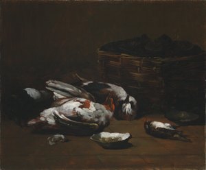 Stillleben mit toten Vögeln und einem Korb Austern, ca. 1860 - 1880