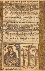 Flugblatt mit zwei Szenen aus dem Leben Christi und grotesken Rändern