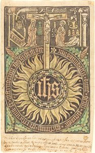 Das heilige Monogramm mit der Kreuzigung und den Passionssymbolen [recto]