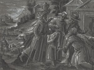 Abraham bewirtet die Engel (verso) von German 16th Century