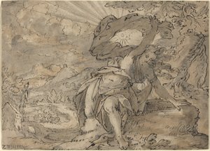 Allegorische weibliche Figur in einer Landschaft [recto] von German 17th Century