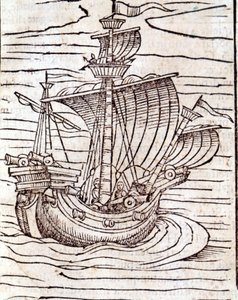 Ein Boot. Xylographie aus Sebastian Münsters Universal-Kosmographie. Basel von German School