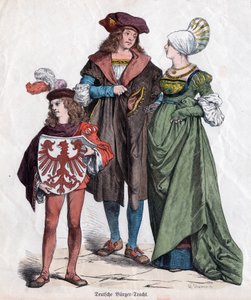 Eine bürgerliche Familie. Deutsche Kostüme des XVI. Jahrhunderts aus dem "Münchener Bilderbogen", Deutschland, ca. 1880 von German School