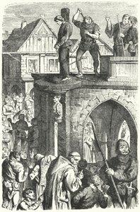 Eine öffentliche Auspeitschung in Deutschland während der Herrschaft des Heiligen Römischen Kaisers Maximilian I. (Gravur) von German School
