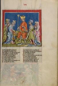 Aaron verwandelt den Stab in eine Schlange aus Weltchronik Ms. 33, fol. 73, ca. 1400-10