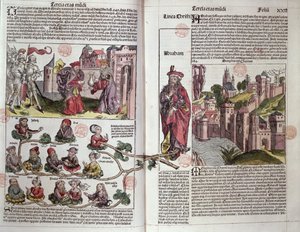 Abraham und seine Nachkommen, aus der Nürnberger Chronik von Hartmann Schedel (1440-1514) 1493 (kolorierter Holzschnitt) von German School