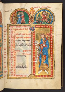 Mai, aus 12 Kalenderseiten in Gold und Farben, mit architektonischen Rahmen, die jeweils ein Sternzeichen, einen Apostel und eine Arbeit des Monats enthalten (Pergament) von German School