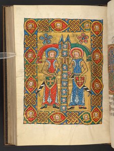Add. 60629, f.84v Zwei Militärheilige, mit den Köpfen anderer