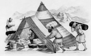 Ainu-Händler auf der japanischen Insel Jezo