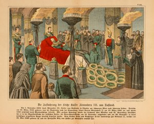 Alexander III. von Russland aufgebahrt am 1. November 1894, illustriertes Flugblatt, veröffentlicht von C. Burckhardt, Weißenburg, 1894 von German School