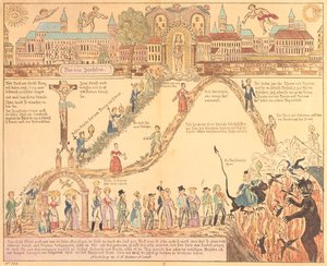 Allegorische Darstellung des christlichen und weltlichen Lebens, veröffentlicht von G.N. Benner, Nürnberg, um 1830 von German School
