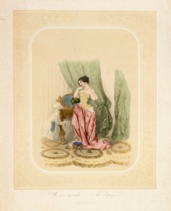 Eine elegante Dame an ihrem Schminktisch, gedruckt von F. Sala & Co, Berlin, ca. 1850
