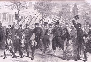 Ankunft preußischer Gefangener in Paris nach der Schlacht vor Bagneun, Cassells Geschichte des Krieges zwischen Frankreich und Deutschland, veröffentlicht von Cassell und Company Limited, ca. 1890