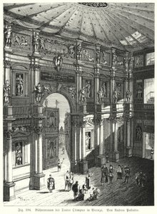 Auditorium und Bühne des Teatro Olimpico, Piacenza, Italien, entworfen von Andrea Palladio von German School