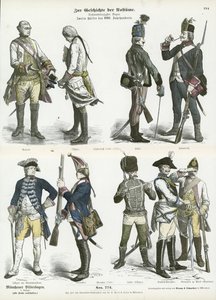 Österreichische und preußische Militäruniformen, zweite Hälfte des 18. Jahrhunderts von German School