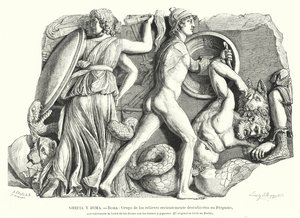 Kampf zwischen den Göttern und Titanen und Riesen, antikes griechisches Relief aus Pergamon von German School