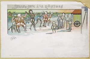 Strandidylle im Röntgenstil, Karikatur über Röntgenstrahlen, ca. 1896-99
