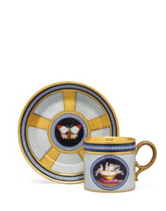 Berliner Faux Pietra Dura und Mikromosaik Kaffeetasse und Untertasse, ca. 1810-15 von German School