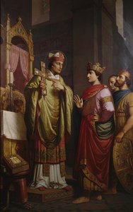 Bischof Bernward zeigt Kaiser Otto III. sein Kreuz