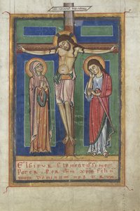 Kanonenseite aus einem Sakramentar, mit der Kreuzigung, ca. 1150-1160 (Tempera und Blattgold auf Pergament)