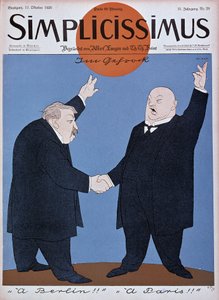 Karikatur zur deutsch-französischen Annäherung: Briand und Stresemann - in „Simplicissimus“ vom 11.10.1926 (Gravur)