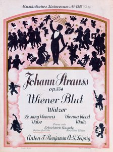 Titelblatt der Partitur des berühmten Walzers Wiener Blut op.354 von Johann Strauss II, 1930 von German School