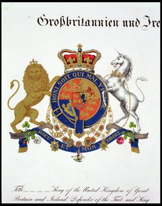Wappen des Königs des Vereinigten Königreichs von Großbritannien und Irland, Verteidiger des Glaubens und König von Hannover (ca. 1801-37)
