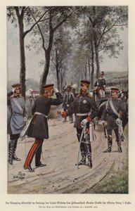 Kronprinz Friedrich von Deutschland verleiht Feldmarschall Helmuth von Moltke das Eiserne Kreuz im Namen seines Vaters, Kaiser Wilhelm I.