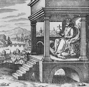 Gekrönter König auf dem Thron aus Musaeum Hermeticum