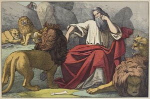 Daniel in der Löwengrube, Illustration aus dem Alten Testament, veröffentlicht von Jakob Ferdinand Schreiber, Esslingen (Farbstich) von German School