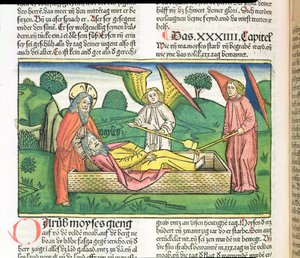 Deuteronomium 34 Tod Moses, aus der Nürnberger Bibel (Biblia Sacra Germanaica)