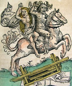Teufel und eine Frau zu Pferd, veröffentlicht in der Nürnberger Chronik, 1493 von German School