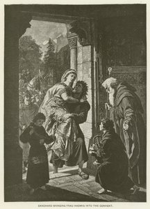 Ekkehard bringt Frau Hadwig ins Kloster (Gravur) von German School