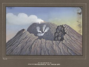 Ausbruch des Mount Merapi, Pl.III, Topographischer und Naturwissenschaftlicher Atlas zur Reise durch Java, von Dr.Fr.Junghuhn, Magdeburg 1845 von German School