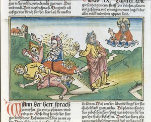 Exodus 9:8-12 Die sieben Plagen Ägyptens: Mose und die Plage der Beulen, aus der Nürnberger Bibel (Biblia Sacra Germanaica)