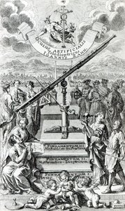 Frontispiz zu Oculus Artificialis Teledioptricus Sive Telescopium von Johann Zahn, 2. Ausgabe veröffentlicht 1702 von German School