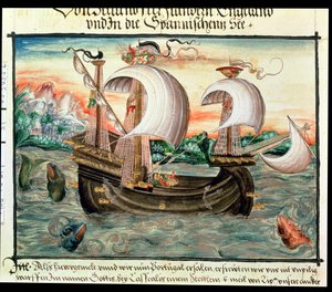 Galeone auf dem Weg nach Portugal, illustriert von der Familie Coler (oder Keller) aus Nürnberg von German School