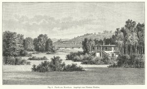 Gartengestaltung: Muskauer Park, Deutschland, angelegt von Fürst Hermann von Pückler-Muskau (Stich) von German School