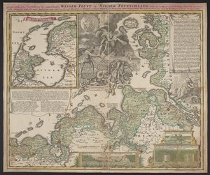 Geografische Darstellung der elenden Wasserflut in Niedergermany, die am 25. Dezember 1717 stattfand, ca. 1718 von German School