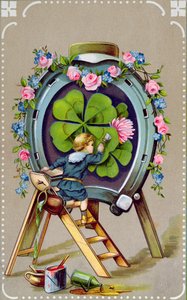 Deutsche Postkarte, die Glücksbringer darstellt, aus Ungarn gesendet am 21. Mai 1911