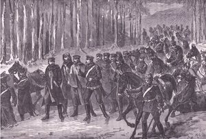 Deutsche Kavallerie auf dem Weg nach Paris, Cassells Geschichte des Krieges zwischen Frankreich und Deutschland, veröffentlicht von Cassell and Company Limited, ca. 1890
